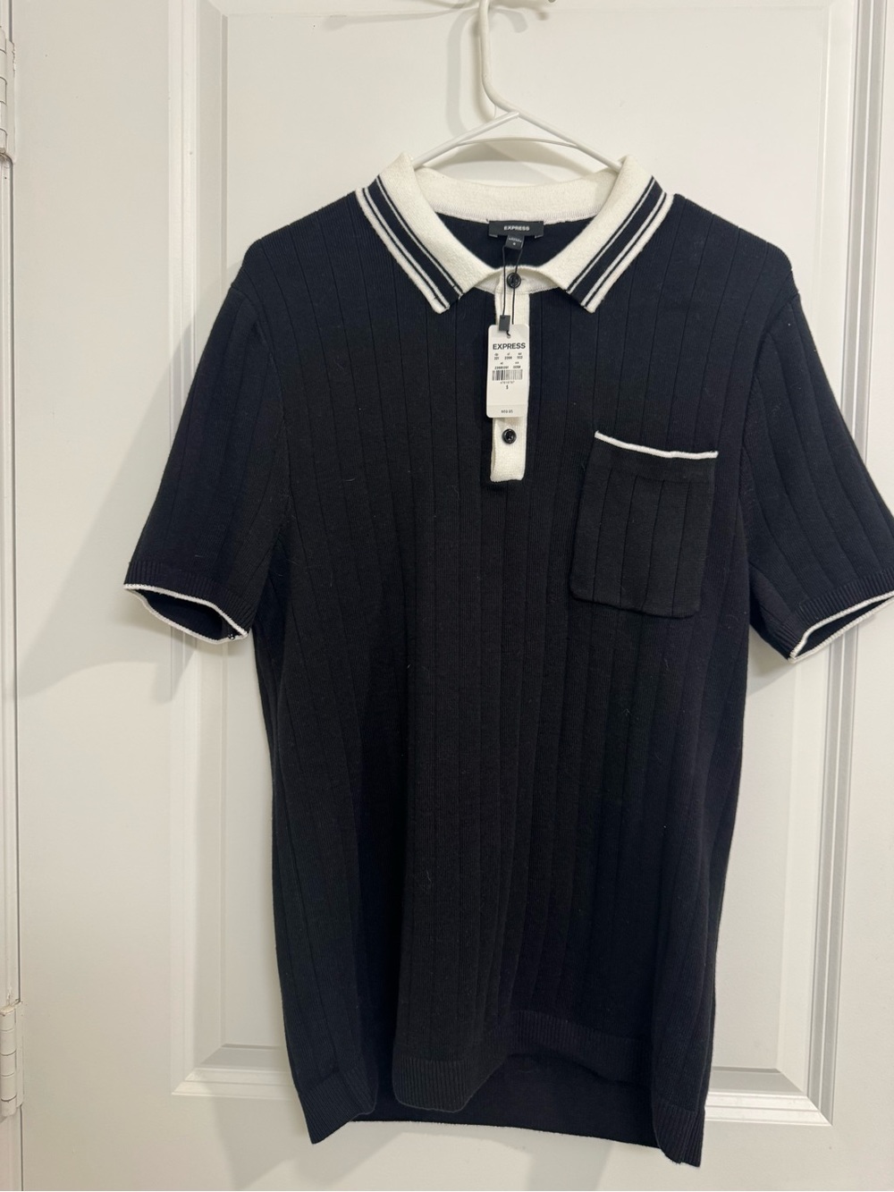 Express Black Polo with White Contrast Trim